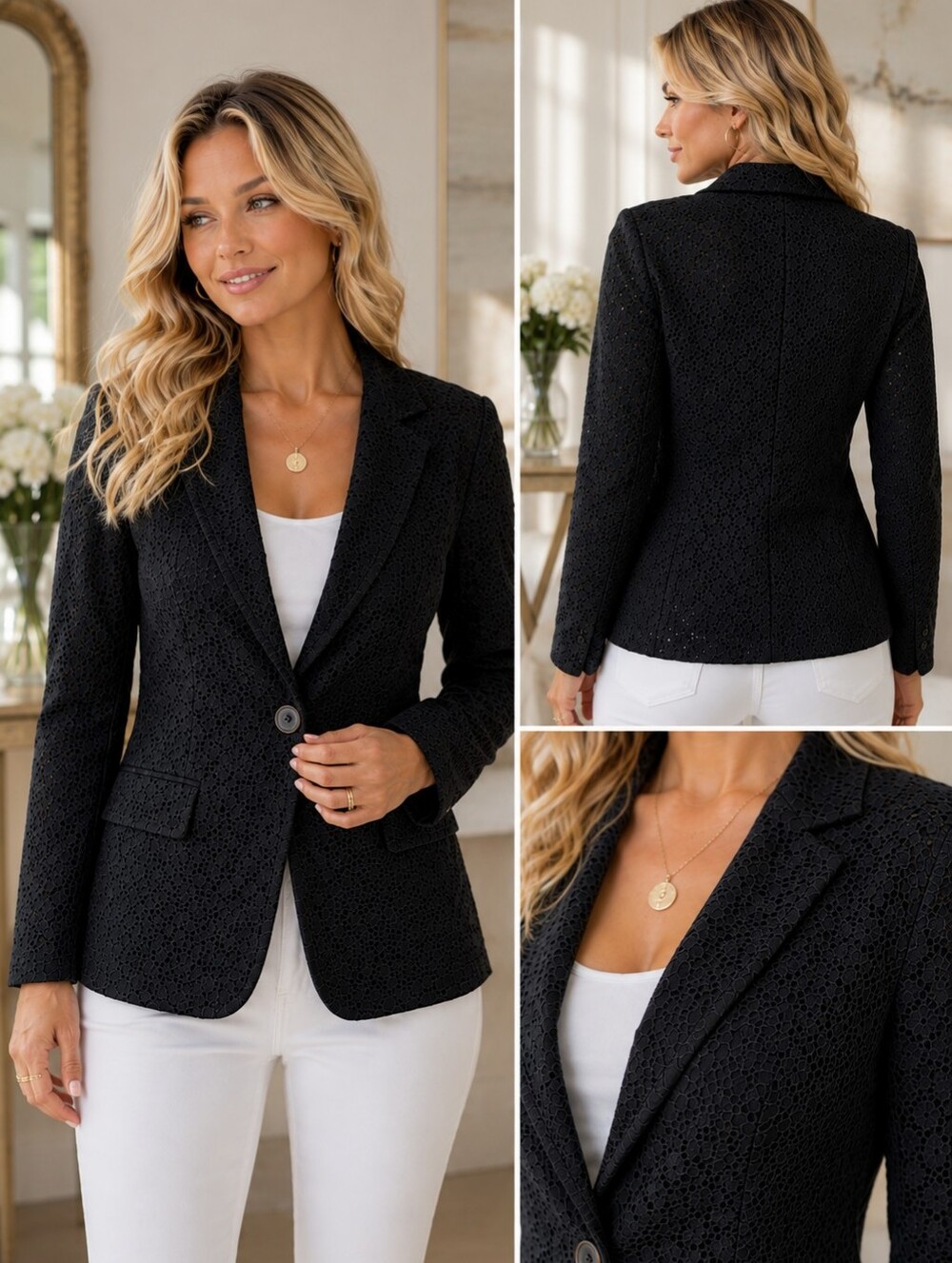 Dana Buchman Black Lace Overlay One Button Blazer Size 2